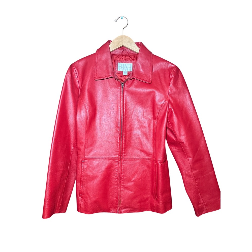 Worthington Red Leather Jacket Womens Medium Moto Y2K Classic Edgy Indie